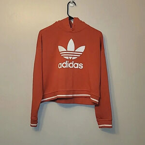 Women's medium Adidas croptop hoodie coral/salmon pink cozy yoga vibes LOT B12